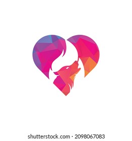 Wolf fire heart home concept vector logo design template	