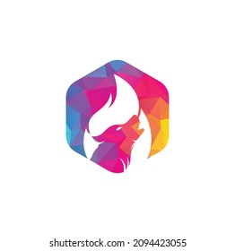 Wolf fire vector logo design template.