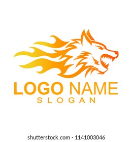 Wolf flame logo, logo of a wolf's head with fire hair,wolf logo, logo ready for use