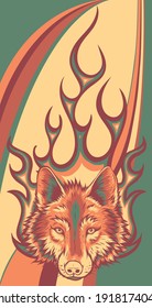 Wolf Flaming Fire Logo Vector illustration Mascot Design