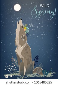 wolf with flowers
