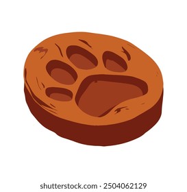 Wolf footprint in brown soil, illustrating a dog's paw in a wild environment. Cartoon-style vector design suitable for nature-themed projects.