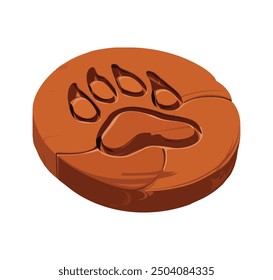 Wolf footprint in brown soil, illustrating a dog's paw in a wild environment. Cartoon-style vector design suitable for nature-themed projects.