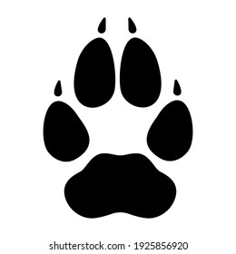 Wolf Footprint Imprint Icon. Black Paw Of Dangerous Forest Predator With Clear Markings And Adult Sharp Vector Claws.