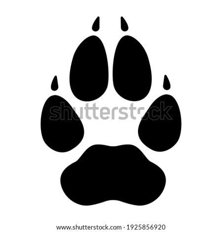 Wolf footprint imprint icon. Black paw of dangerous forest predator with clear markings and adult sharp vector claws.