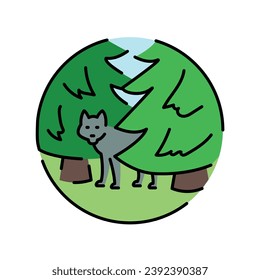 Wolf in the forest color line icon. Wild forest canine animal. Organisation in organism. Vector isolated element. Editable stroke.