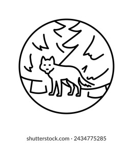 Wolf in the forest color line icon. Wild forest canine animal. Organisation in organism. Vector isolated element. Editable stroke.