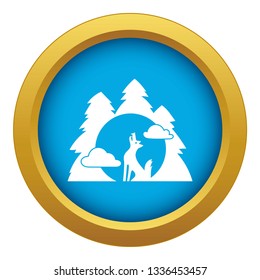 Wolf forest howl icon blue vector isolated on white background for any design