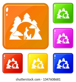 Wolf forest howl icons set collection vector 6 color isolated on white background