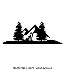 wolf in forest landscape. Deers in woods