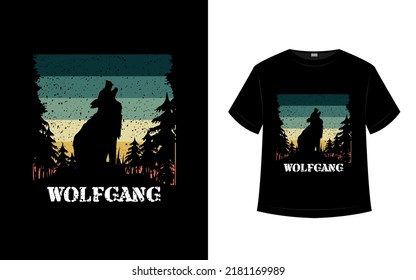 Wolf in the forest retro t shirt design