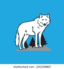 lobo en vector de ilustración de silueta forestal