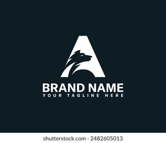 Wolf and fox head with letter creative combination logo. Letter A and wolf head combination logo design.