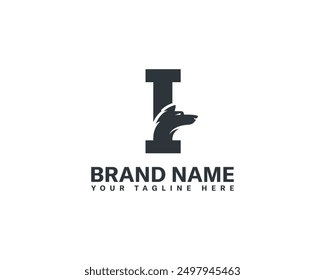 Wolf and fox head with letter creative combination logo. Letter I and wolf head combination logo design.