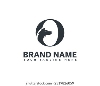 Wolf and fox head with letter creative combination logo. Letter O and wolf head combination logo design.