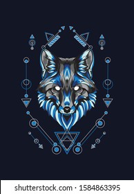 wolf fox head with Sacred Geometry magic astrology and alchemy 