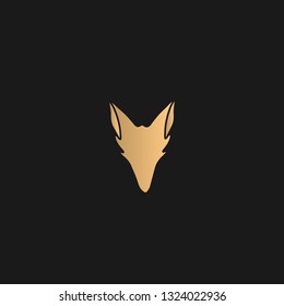 Wolf, Fox logo vector. Golden animal logo on black background. 