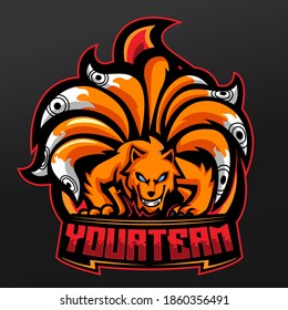 Wolf Fox with Nine Tails Mascot Sport Illustration Design for Logo Esport Gaming Team Squad