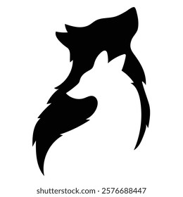 Wolf with Fox Silhouette Design