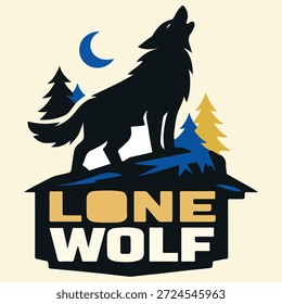 Diseño de camiseta de Vector de lobo y zorro con tipografía atrevida e ilustración plana