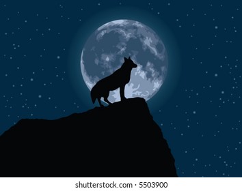 Wolf with Full Moon