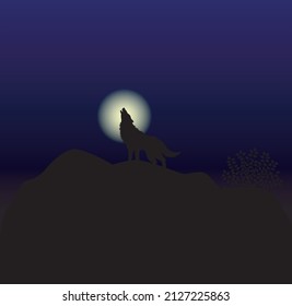 Wolf with full moon night sky vector illustration design