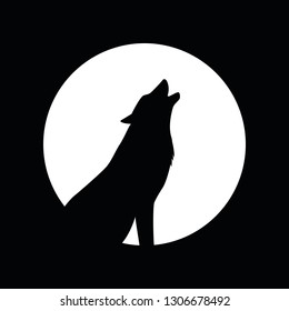 wolf and full moon silhouette vector illustration EPS10