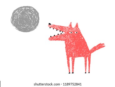 Wolf and Full Moon, vector illustration