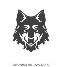 Wolf furry Maulesel Cannine Fleisch fressenden Wald Raubfresser porträtiert Camping Jagd Vintage Symbol Design Vektorgrafik. Hunde-Kojotkopfkreatur Wildtier Wildcanis Gefahr Zeichen monochrome Logo