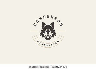 Wolf furry muzzle minimal logo design template for expedition hunting zoo brand vector flat illustration. Coyote dog carnivorous wild animal head portrait strong dangerous predator mammal creature