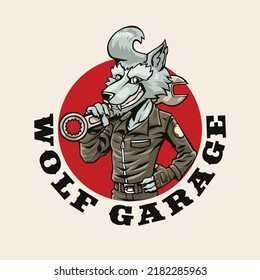 Wolf Garage Mascot logo Illustration