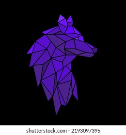 Vector geométrico púrpura poligonal lobo en formato de eps de fondo negro
