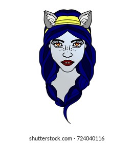 Wolf girl vector illustration. Template for card poster banner print for t-shirt.
