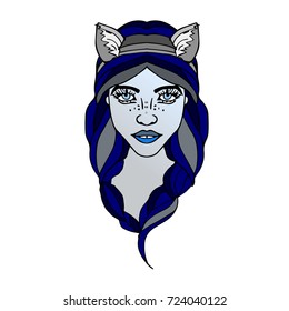 Wolf girl vector illustration.Template for card poster banner print for t-shirt.