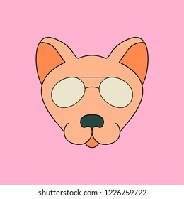 A wolf with glasses on.Face isolated animal for decoration. Children's drawing. Delicate colors.