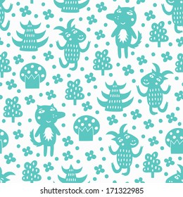 wolf and goat seamless pattern 