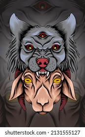Wolf with goat vector illustration