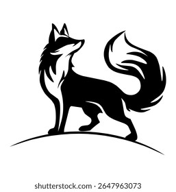 Ícone gráfico de lobo. O lobo senta-se e uiva o sinal isolado no fundo branco. Ilustração vetorial	