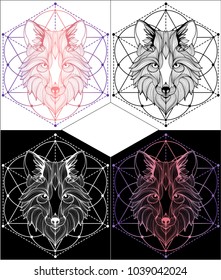 wolf graphics tattoo and t-shirts designs set 4 options