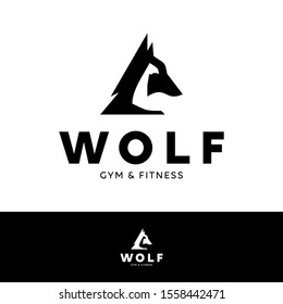 Wolf gym and fitness logo template, negative space style.
