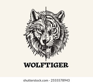 Wolf Half Face With Tiger Half Face Tribal Vector