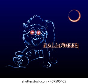 wolf, halloween, vector image, burning eyes