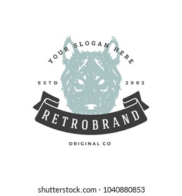 Wolf hand drawn logo isolated on white background vector illustration for labels, badges, t-shirt and other design.