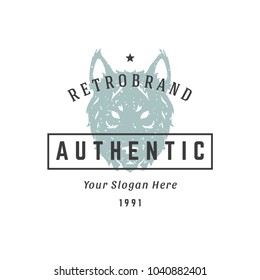 Wolf hand drawn logo isolated on white background vector illustration for labels, badges, t-shirt and other design.