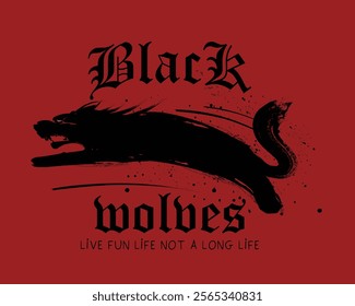 wolf hand painting, angry wolf head vector illustration, black grunge animal, wolf silhouette vector art, Black wolves free wild animal street style vintage gothic typography t-shirt print. eps8