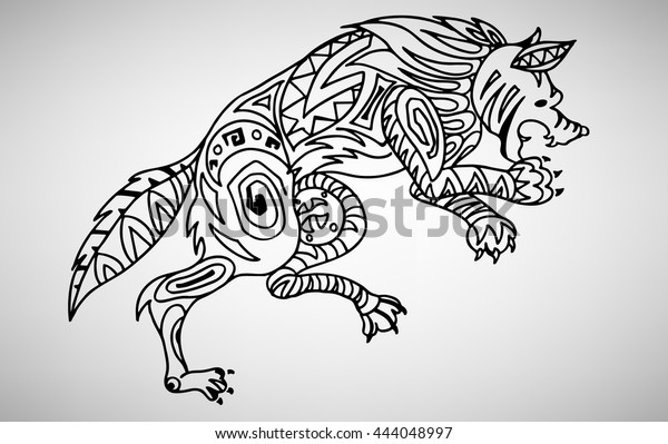 wolf handdrawn ethnic pattern coloring page stock vector