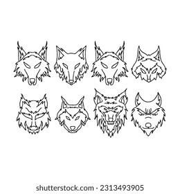 conjunto de vectores de ilustraciones del doodle de la mano de lobo