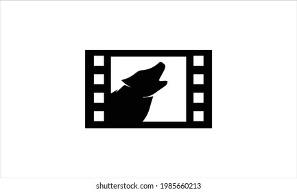  wolf Head along Film strip icon log design template illustration
