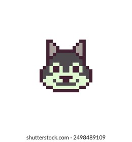Wolf head animal abstract logo for game design. Pixel art style. 8-bit. Isolated vector illustration. Game assets. Design for stickers, web, mobile app.