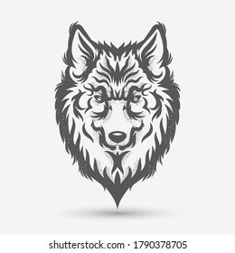 wolf head art brush style design on gray background